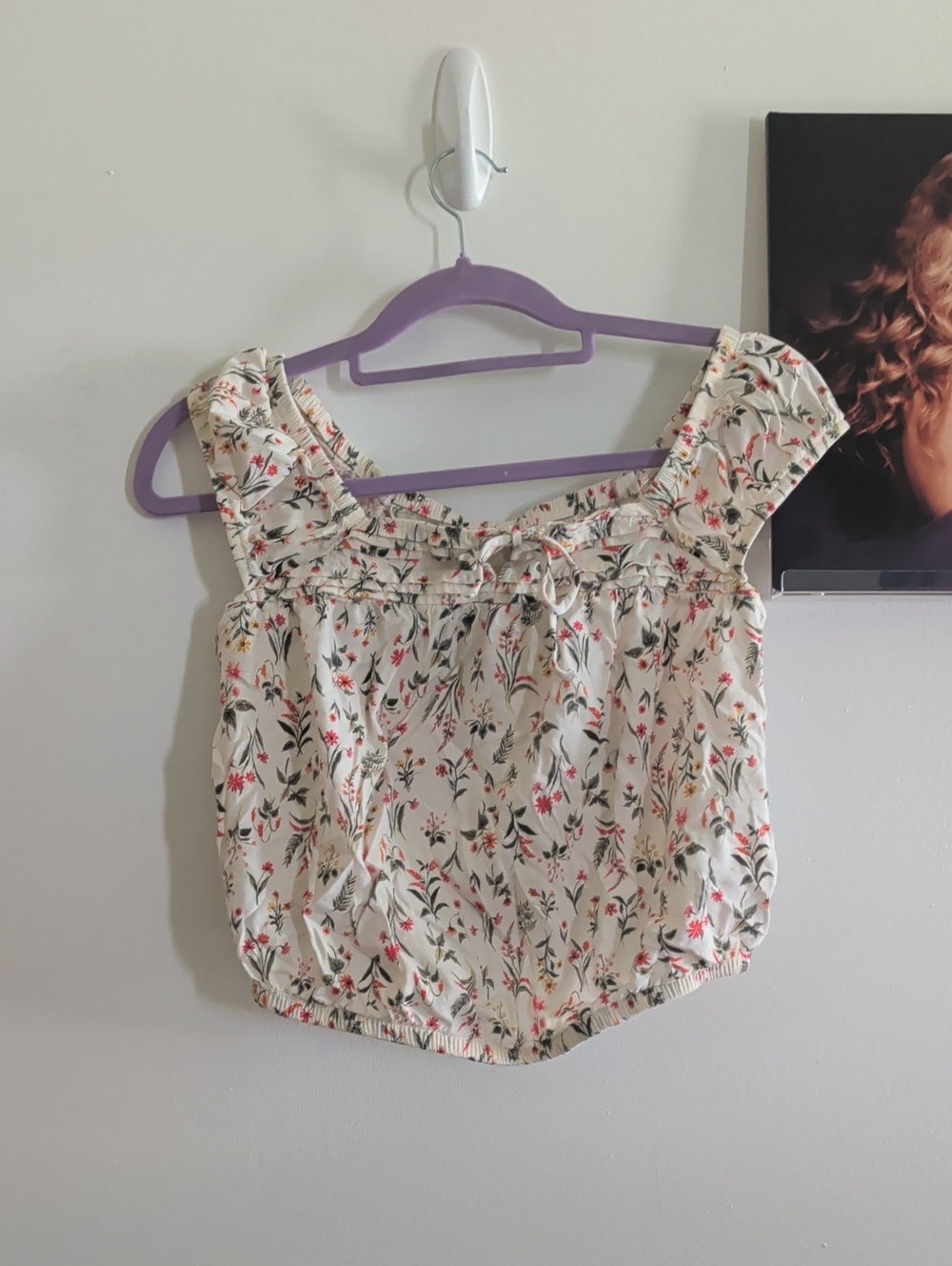 Old Navy Floral Smocked Square-Neck Crop Top - Cream XS